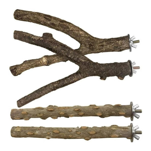 Κρεμαστή βάση για κούρνια πουλιών από φυσικό ξύλο με πολλά κλαδιά, 4 τεμάχια