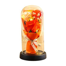 Valentine's Day Flower Gifts,Light Up Flower Bouquet in Glass Dome,Forever Flowers Bouquet for Valentines Anniversary Birthday Gifts