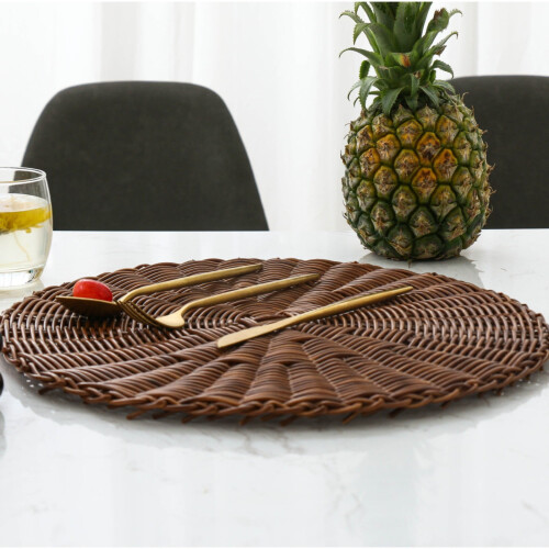 Χειροποίητη θήκη πιάτων από ψάθα, 14,96"x14,96", βαρέως τύπου, επαναχρησιμοποιήσιμη 1