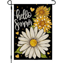 Zomerse tuinvlag met zonnebloem en madeliefje, dubbelzijdig, 12x18 inch, kleine jute seizoenswelkom tuindecoratie voor buiten, veranda CF1816-12