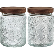 Luchtdichte glazen voorraadpot van 700 ml met bamboe deksel – Vintage voedselbewaarset voor keuken/voorraadkast, 2 stuks