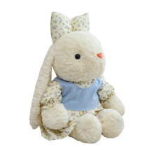 Lapin en peluche avec nœud papillon et tenue fleurie, doux et câlin, idéal pour les enfants et la décoration de chambre d'enfant. Cadeau parfait