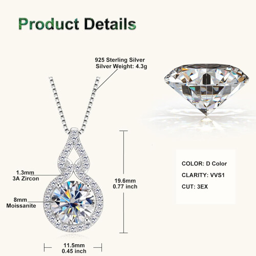 Κολιέ Moissanite Infinity για γυναίκες, D Color VVS1, ασήμι 925 – Δώρο για μαμά/σύζυγο, 1