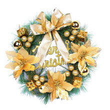 Couronne de sapin bleue et blanche illuminée avec décorations, pommes de pin, baies et nœud – Convient pour porte d'entrée, mur, fenêtre –