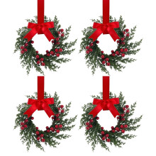Couronne d'hiver simple (4 pièces, 26 cm) pour porte d'entrée – Décoration de Noël aux baies rouges, pour l'intérieur et l'extérieur