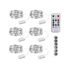 Luzes de fada brancas alimentadas por bateria, 2,13 m, 20 LEDs, temporizador e controle remoto.