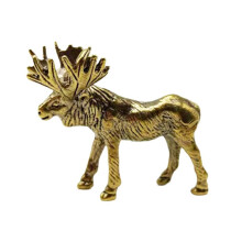 Élégante statue d'élan en laiton vieilli, sculpture réaliste, figurine miniature de cerf/élan, ornement décoratif pour la maison ou le bureau.