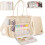 Bolsa de igreja feminina bege acolchoada com alça e capa. 1