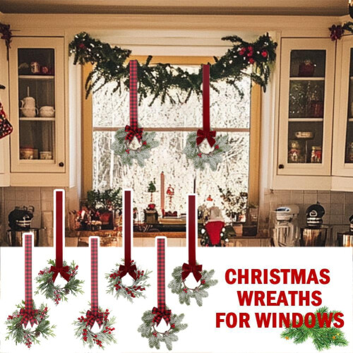 Mini Christmas Wreaths Artificial Pine with Red Bow 6PC 2