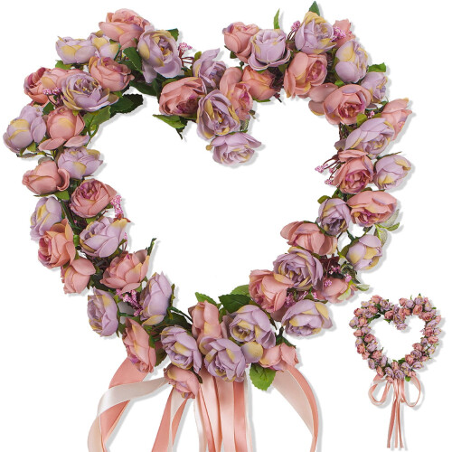 Pink Floral Heart Wreath with Grape Base 14 in