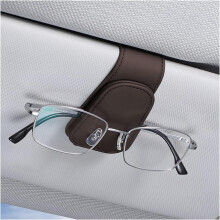 Porta-óculos de couro para quebra-sol de carro, com ímã para óculos e clipe para cartão, compatível com SUVs e caminhonetes.