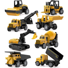 Lot de 8 camions de chantier miniatures en alliage moulé sous pression : pelleteuse, camion-benne, bulldozer, chariot élévateur – à friction,