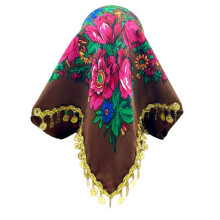 Golden Glitters Peony Scarf Elegant Head Wrap Hair-Coffee