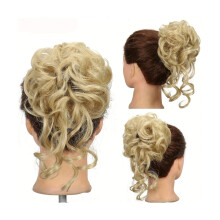 Moños de cabello sintético, postizo, moño rizado y esponjoso, extensiones de coleta con banda elástica.