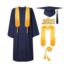 Ensemble de toque et de robe de remise de diplômes 2025 avec pompon et cordon d'honneur, étole de remise de diplômes pour lycée, université et