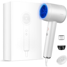 2025 Professional Ionic Hair Dryer - Powerful Low-Noise Blow Dryer with 3 Attachments for All Hair Types(White)