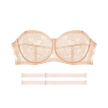 Kabelloser, trägerloser Spitzen-Bralette mit Bügeln und herausnehmbaren Polstern, Beige, 75AB – Geeignet für Alltag und leichte Sportbekleidung