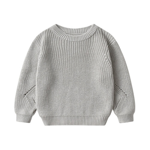 Pull en maille pour filles et garçons, pull chaud à col rond pour l'automne/hiver – Z03Gris, 2-3 ans