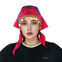 Women Headwrap Ethnic Bandanas Headscarf with Gold-Rose Red