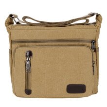 Khaki Canvas Shoulder Bag for Men with Document Pockets