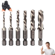 Neattidyly3in1-spiraalikierretappiporanteräsarja kuusiokolovarrella, M3/M4/M5/M6/M8/M10Ammattimainen kierretappiporanteräsarja,