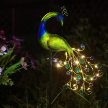 Luminária solar de jardim em formato de pavão – Estaca de metal, à prova d'água, decoração para pátio/gramado, presente ideal para mãe e