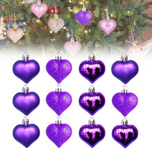 12 hartvormige ornamenten – glanzend en met glitter, 4,5 cm