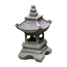 Escultura de pagode de pedra com energia solar para jardim, varanda ou pátio externo – Luz com acendimento/desligamento automático, design