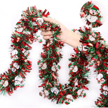 Guirlande de Noël en 5 pièces (10 m) – Rouge/Vert avec Père Noël, torsade métallique brillante pour sapin, cheminée, escalier – Décoration
