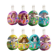 Set van 8 lente-ei-ornamenten met konijnenfiguurtjes.