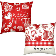 Capas de almofada para exterior com tema de Dia dos Namorados, 45x45 cm, conjunto de 2, decoração rústica com corações vermelhos e pretos –