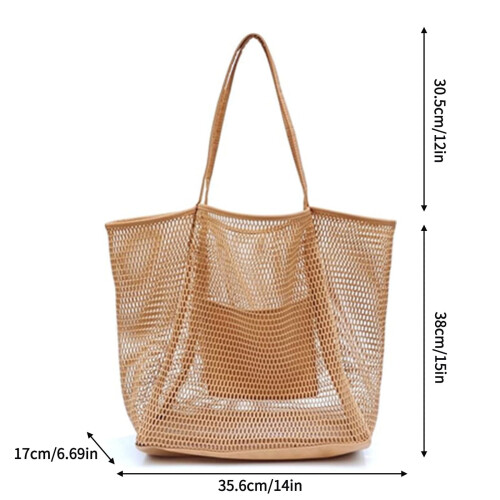 Μεγάλη τσάντα Tote από mesh με ενισχυμένες λαβές και εσωτερική τσέπη για ψώνια, 1