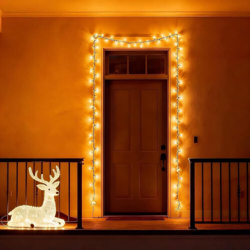 Χριστουγεννιάτικα YANTON 150 LED με ζεστό λευκό χρώμα, καφέ σύρμα 50 ποδιών με βύσμα και 2