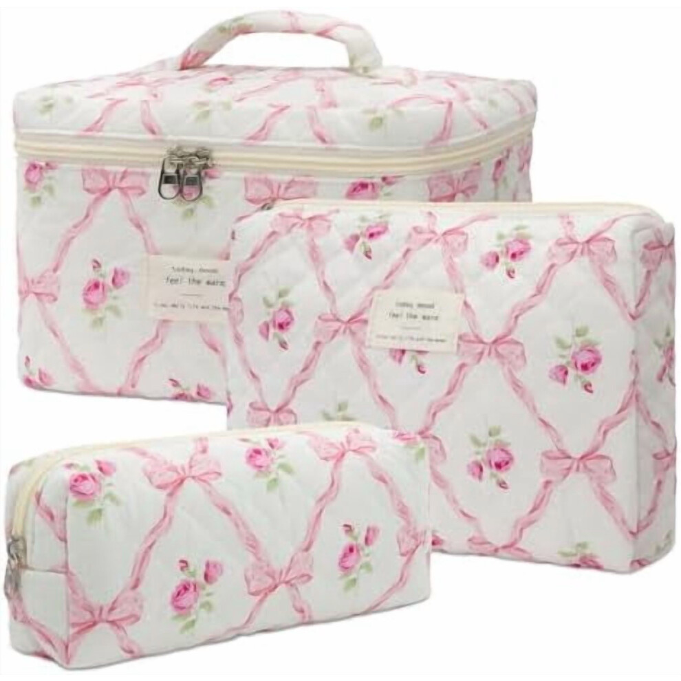 Makeup Bag,Quilted Bag,Large Floral Make Up Bag for Women, Makeup Bag Set,Flower Travel Toiletry Bag