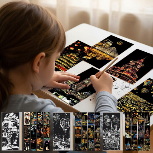 Magic Scratch Art Paper Set – 12 Sheets with Engraving