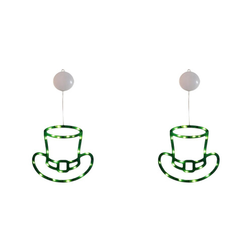 St. Patrick's Day Window Lights Green Top Hat LED 2PCS