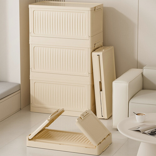 Storage Box With Lid, Plastic Rectangle Crate, Foldable, Stackable, Modern, Home Office, Outdoor Sheds, Storage Container, Organizer Shelf TOPLIU 2