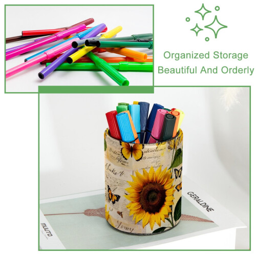Θήκη για στυλό και μολύβια Retro Sunflower Butterfly για γραφείο – Οργανωτής χαρτικών και 2