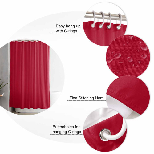 Red Polyester Shower Curtain 72 x 72 in with 12 Hooks 2