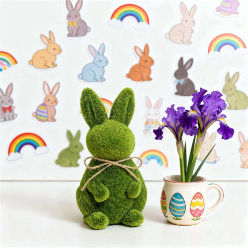 Realistic Plastic Flocked Easter Bunny Figurine 1PC 2