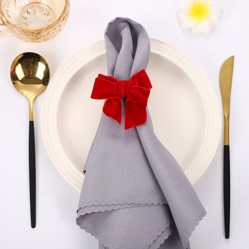 Velvet Bow Napkin Rings – Handmade Wool, 4 Pack 1