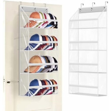Porte-casquettes transparent à suspendre à la porte – Peut contenir 48 casquettes, blanc, compatible avec les portes standard