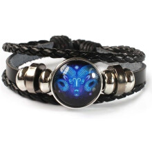 Pulseira Zodiac Spirit em Couro Preto Ajustável 12