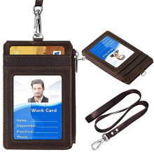 YIEMEEN Badgeholder med lynlås, 2-sidet vertikal PU College ID-badgeholder ID-badgekortholder Lanyard Kreditkort til etui Business Organizer Ba