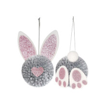 Glitterende paashaas hanger – Pluche konijnenstaart en oren hanger, sprankelende boom- en muurdecoratie – Geschikt voor een paasfeest