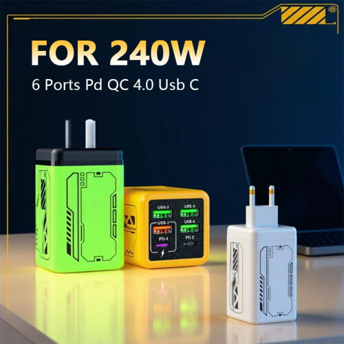 USB-C Power Adapter 240W 6-Port Dual PD QC 2