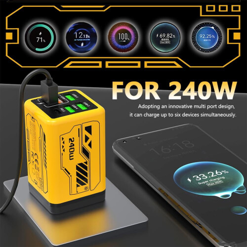 USB-C Power Adapter 240W 6-Port Dual PD QC 1