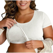 Women's Plus Size Fashion Solid Color Tank Top with Built-In Wireless Bra Pads Crew Neck Short Sleeve Top for Home Layering Daily Wear