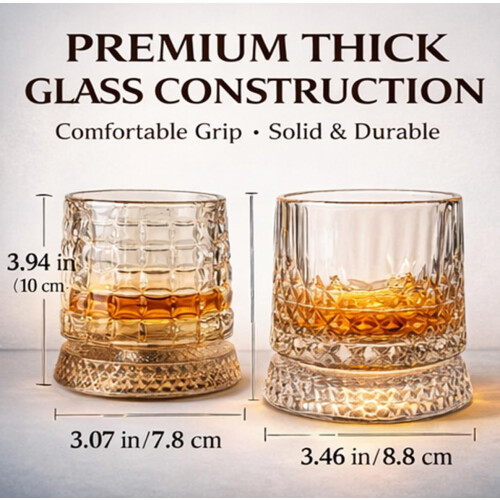 Conjunto de 2 copos de uísque giratórios com base iluminada e compartimentos para gelo – Compatíveis com bourbon e old fashioned. 2