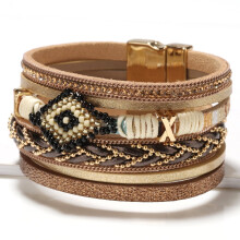 Böhmisches Lederarmband mit Reisperlen